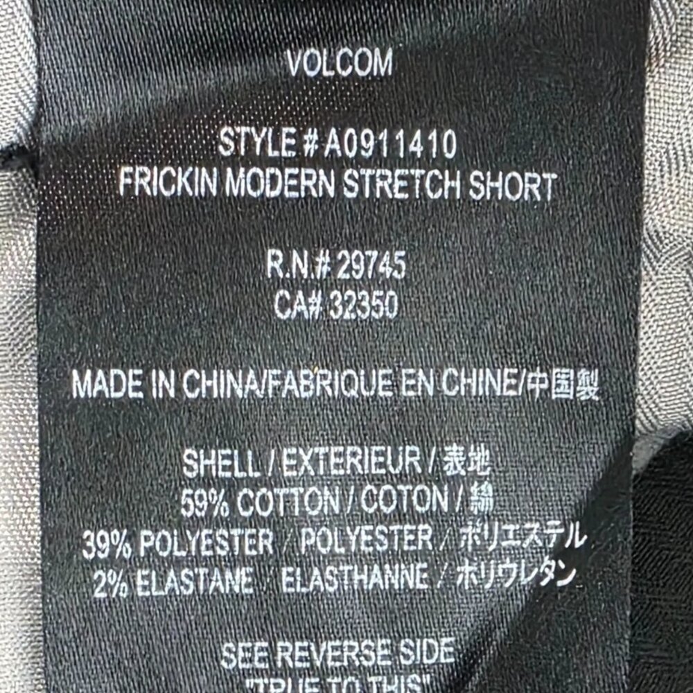 Volcom Men's Shorts Size 29 Black Frickin Modern Stretch Short 4 Pockets Zip - Picture 7 of 7
